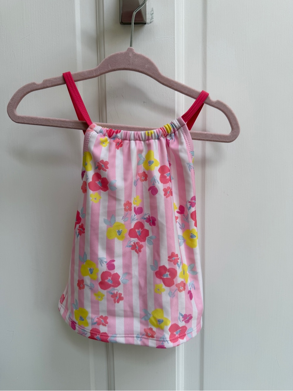 NWOT Floatimini Girls 4 Pink Floral Stripe Tank Bathingsuit Swim Top Bikini Top